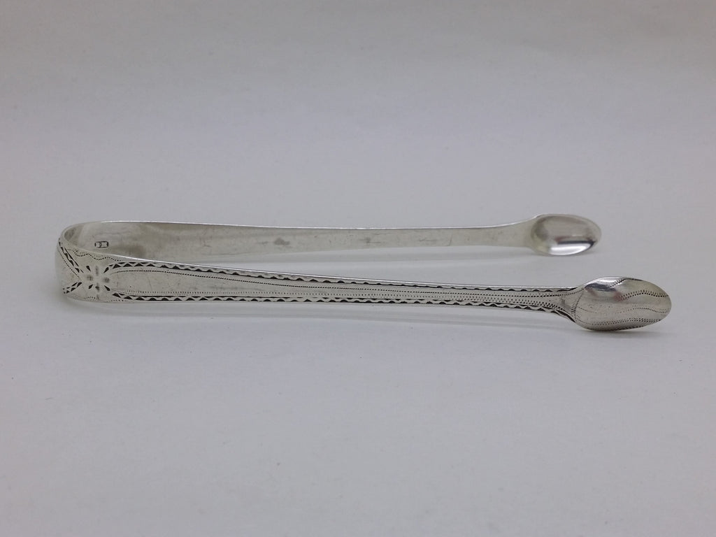 George III c.1785 Sterling Silver Bright Cut Sugar Tongs, London