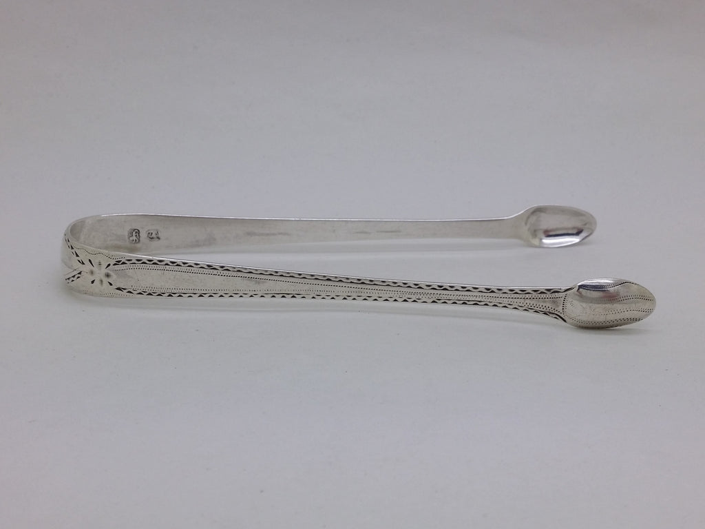 George III c.1785 Sterling Silver Bright Cut Sugar Tongs, London