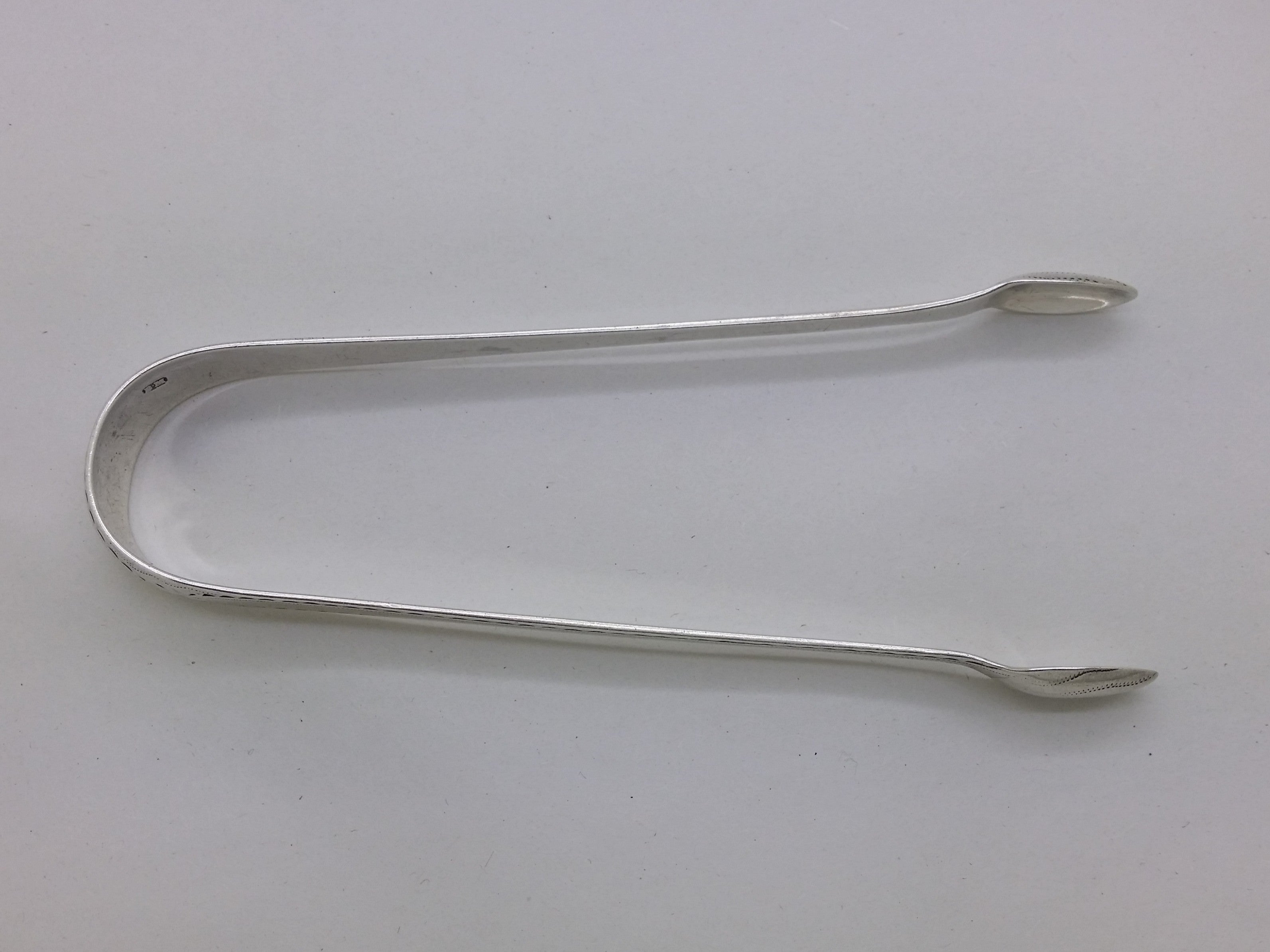 George III c.1785 Sterling Silver Bright Cut Sugar Tongs, London