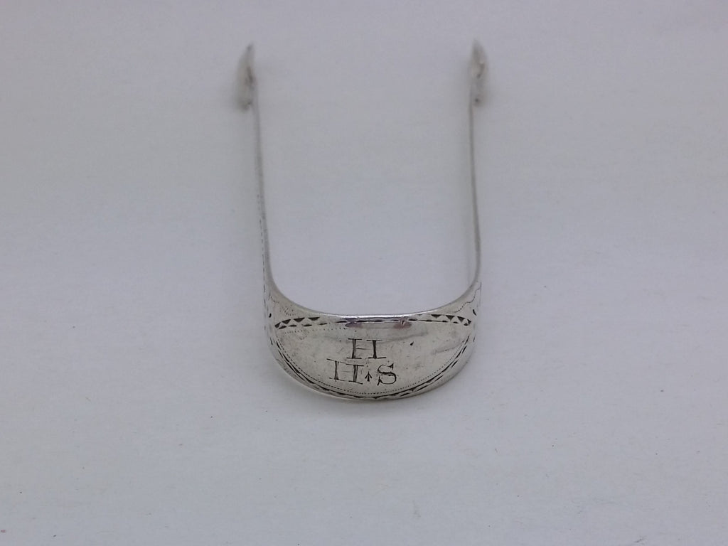 George III c.1785 Sterling Silver Bright Cut Sugar Tongs, London