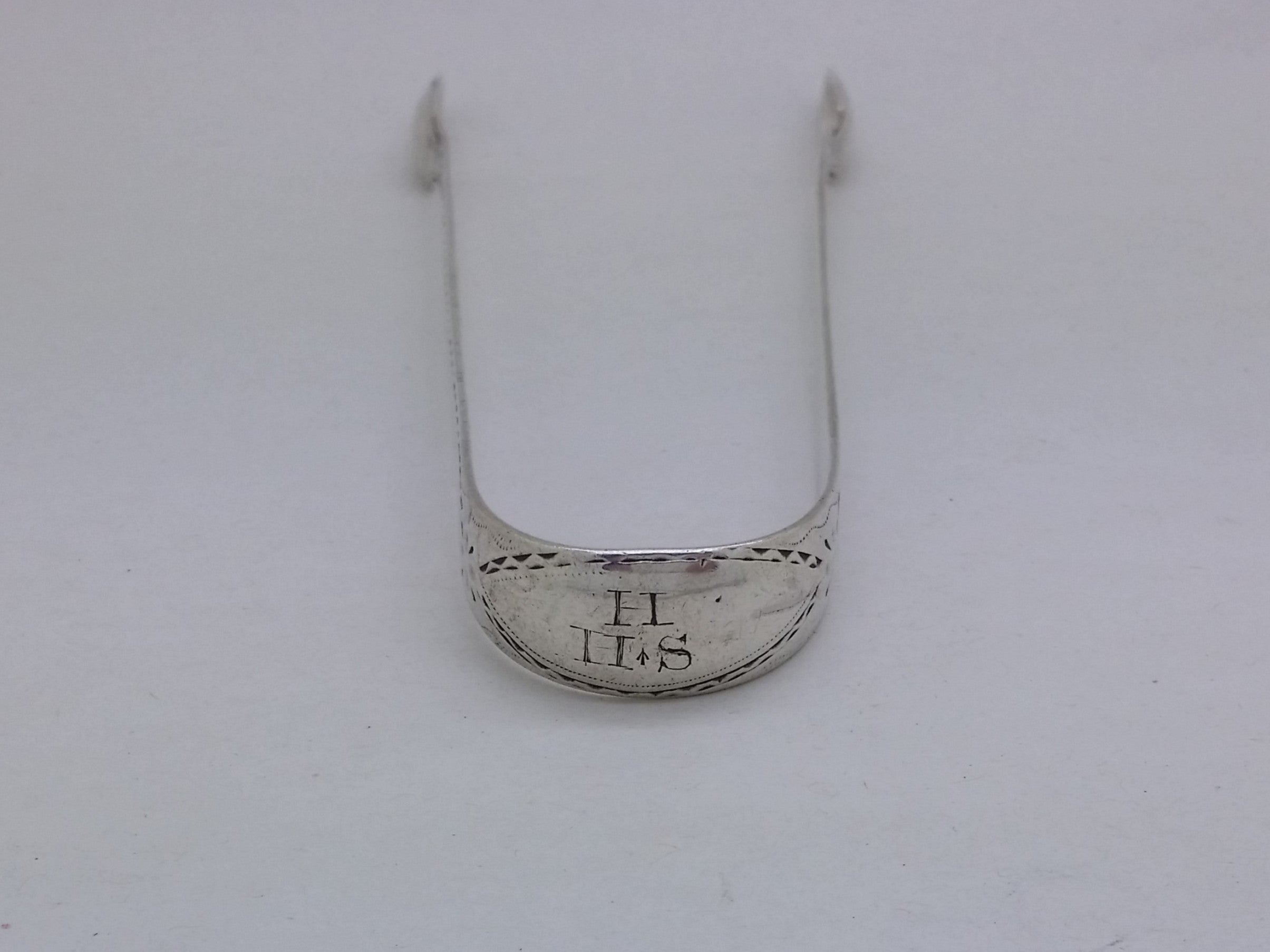 George III c.1785 Sterling Silver Bright Cut Sugar Tongs, London
