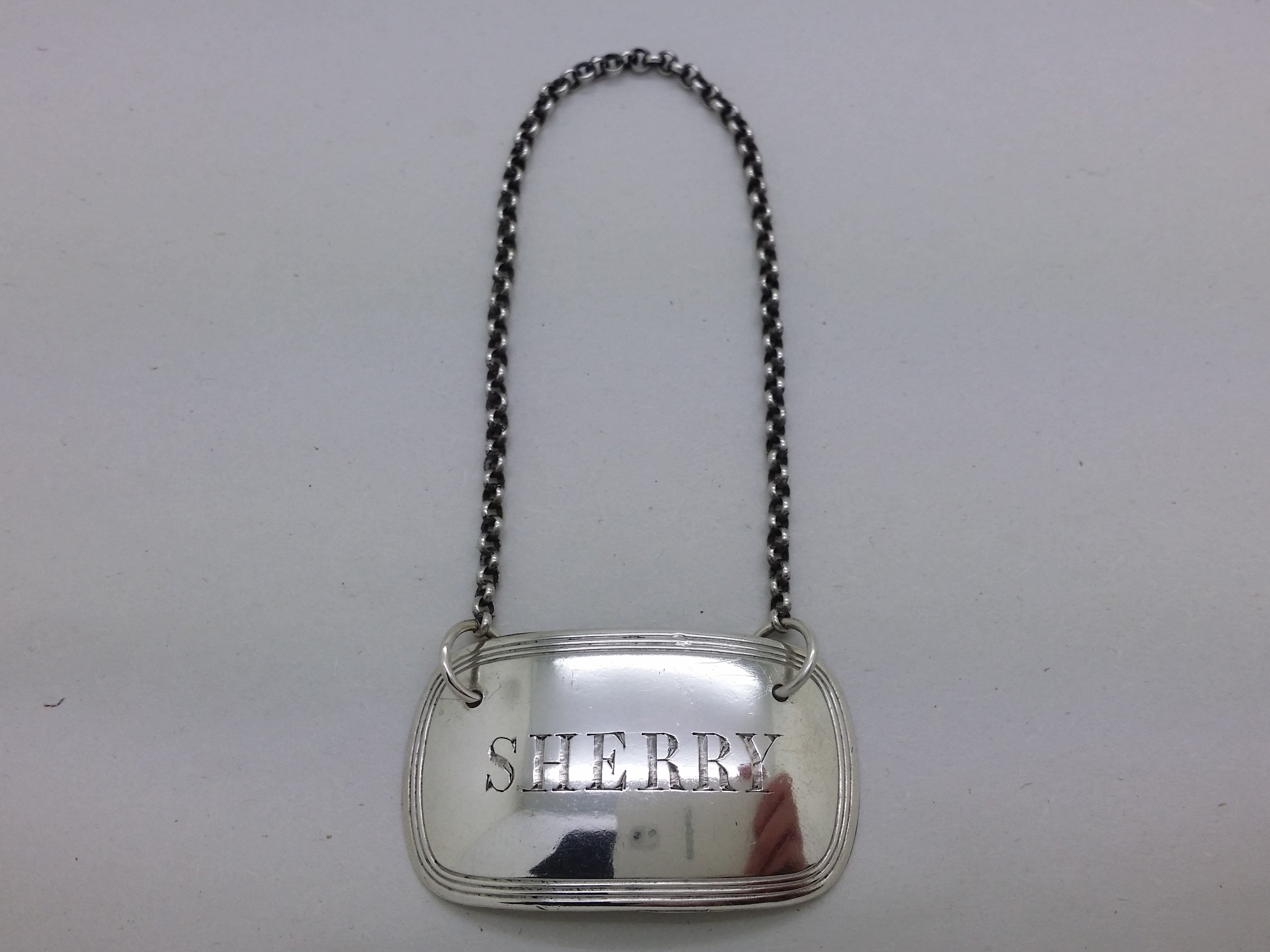 Victorian 1867 sterling silver sherry decanter wine label, Sheffield