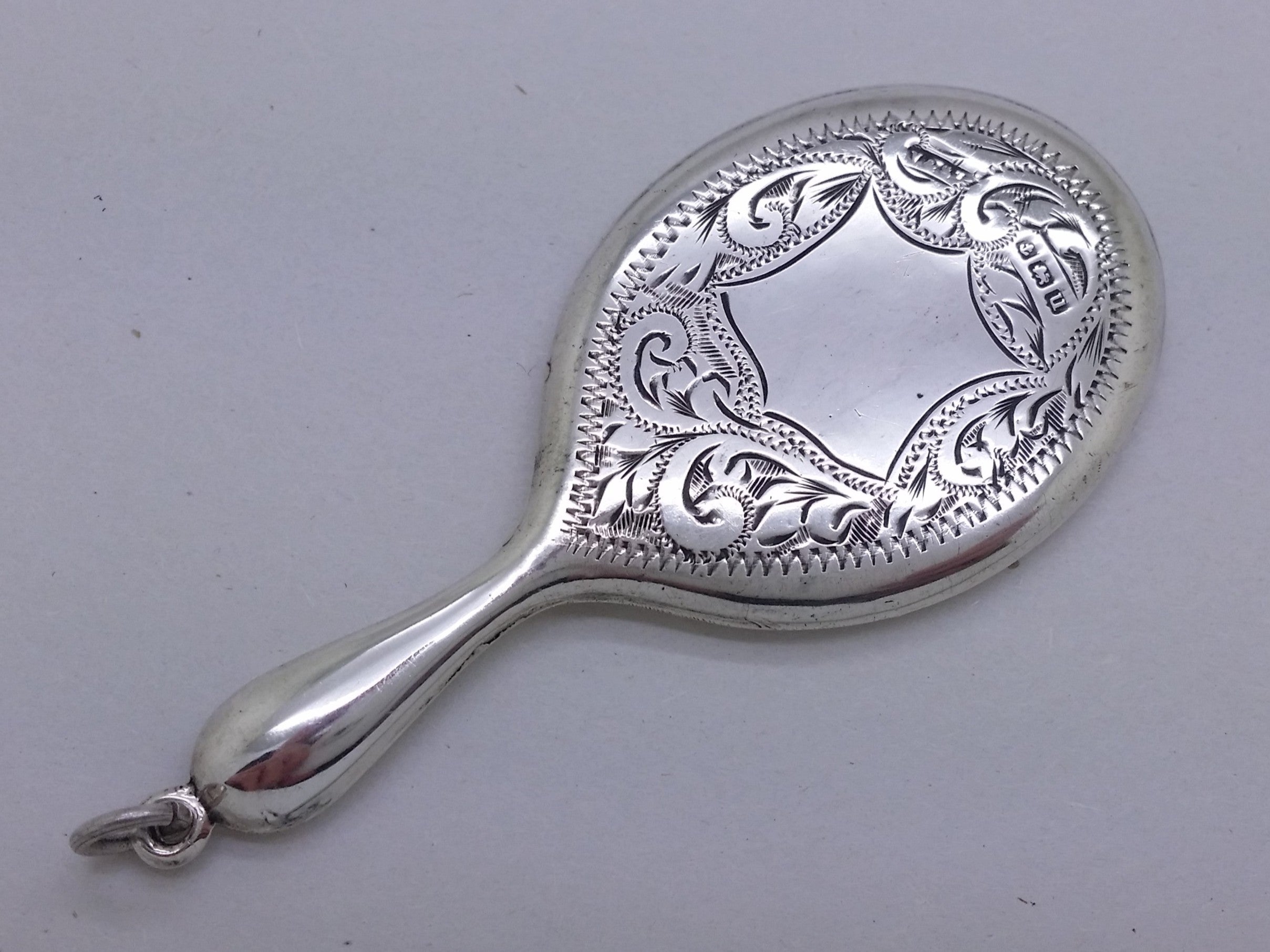 George V 1919 sterling silver miniature hand mirror, Birmingham, by Vale & St John