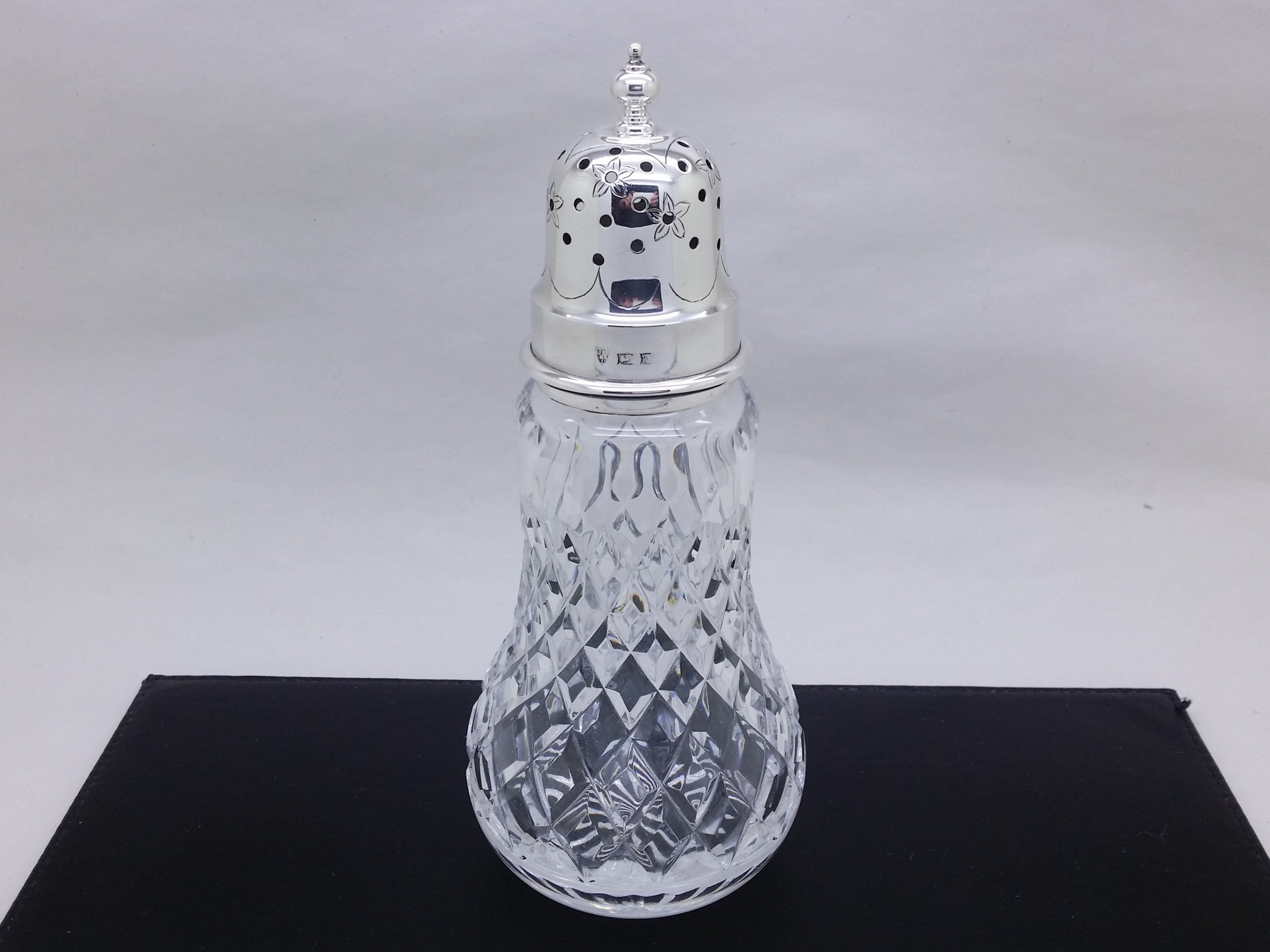 Elizabeth II 1972 sterling silver & cut glass 6¾" sugar caster, Birmingham by J B Chatterley & Sons Ltd
