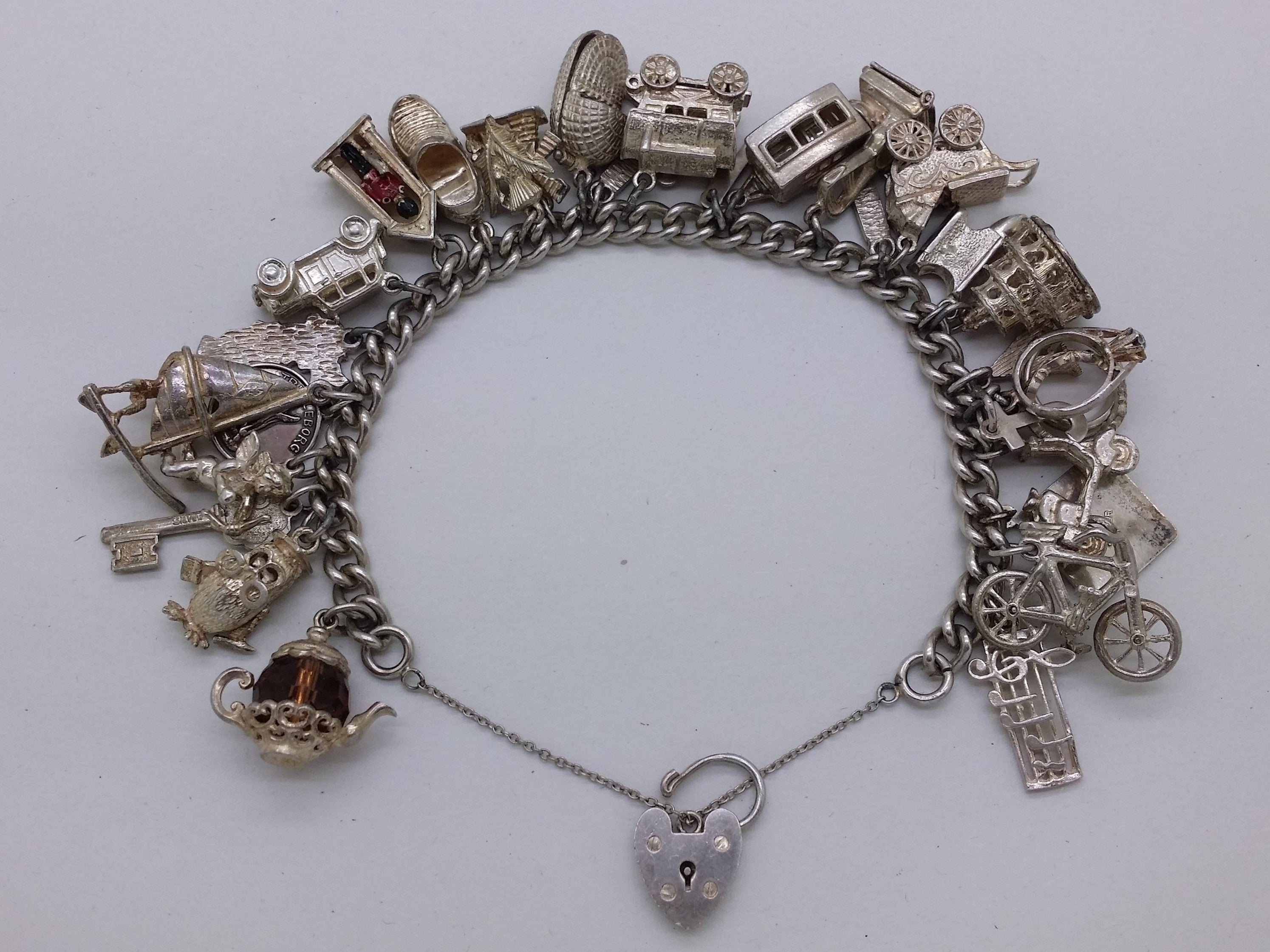 Elizabeth II 1969 Sterling Silver Charm Bracelet with 29 Charms, Birmingham