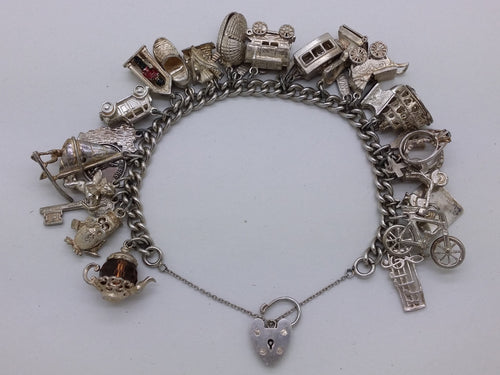 Elizabeth II 1969 Sterling Silver Charm Bracelet with 29 Charms, Birmingham