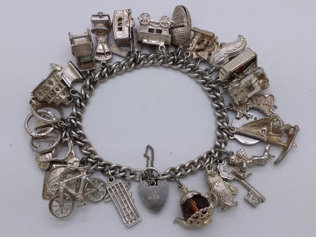 Elizabeth II 1969 Sterling Silver Charm Bracelet with 29 Charms, Birmingham