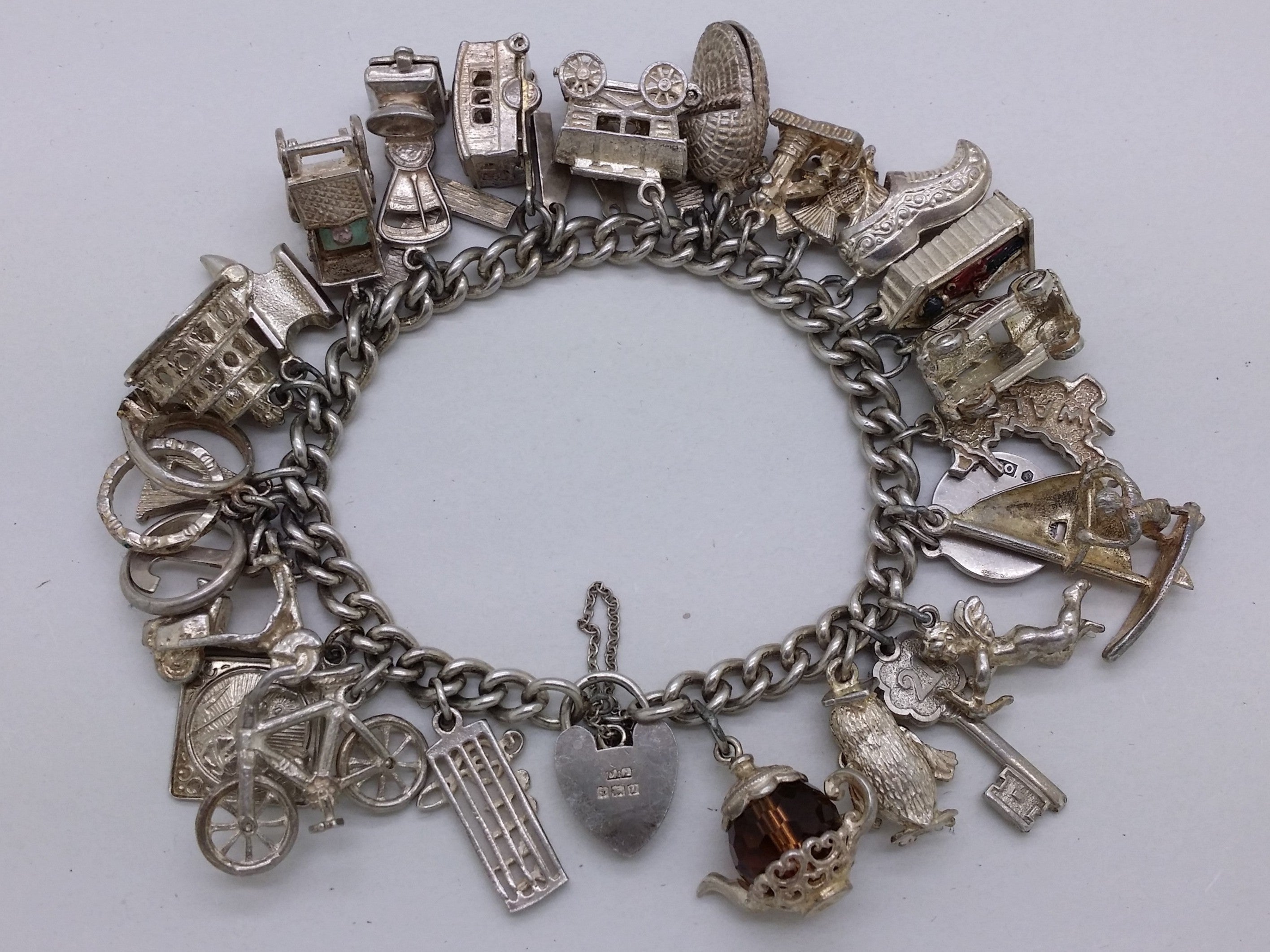 Elizabeth II 1969 Sterling Silver Charm Bracelet with 29 Charms, Birmingham