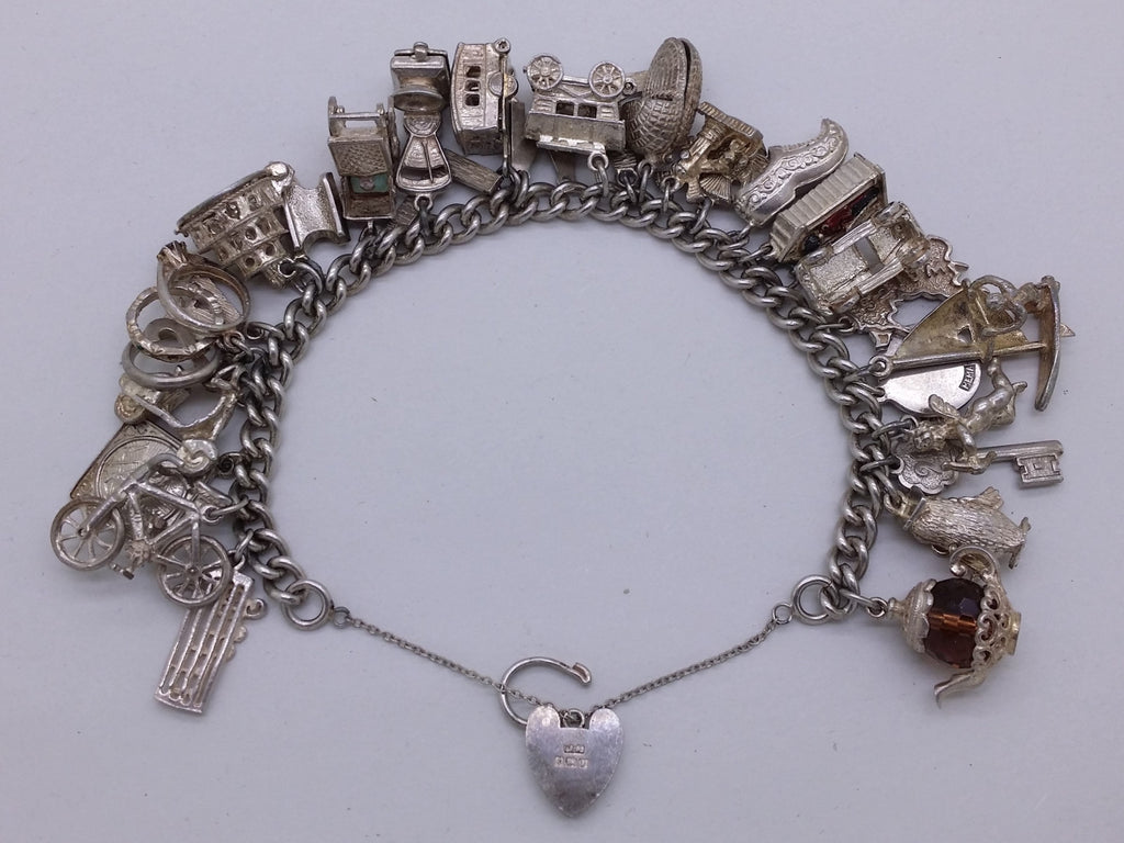 Elizabeth II 1969 Sterling Silver Charm Bracelet with 29 Charms, Birmingham