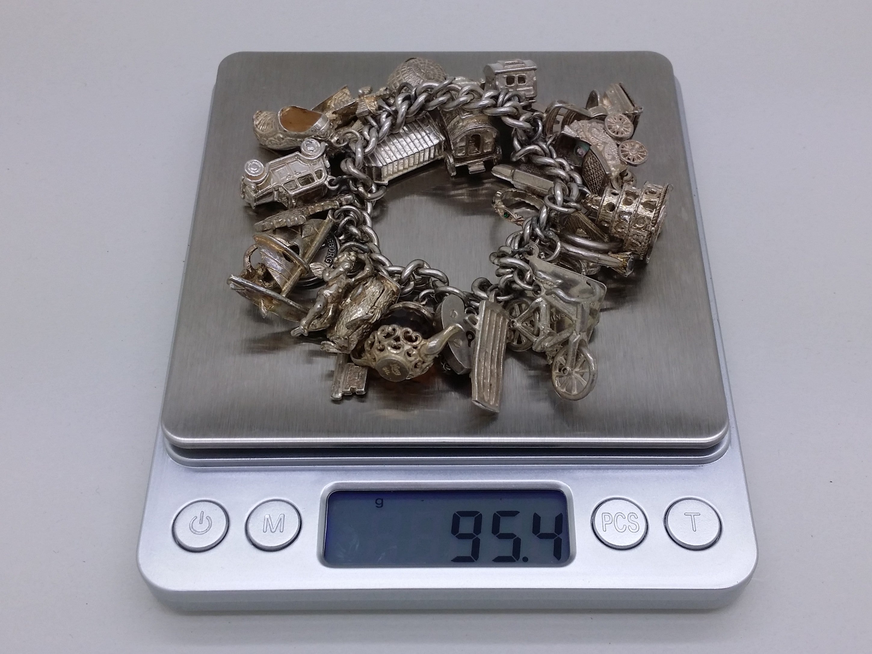 Elizabeth II 1969 Sterling Silver Charm Bracelet with 29 Charms, Birmingham
