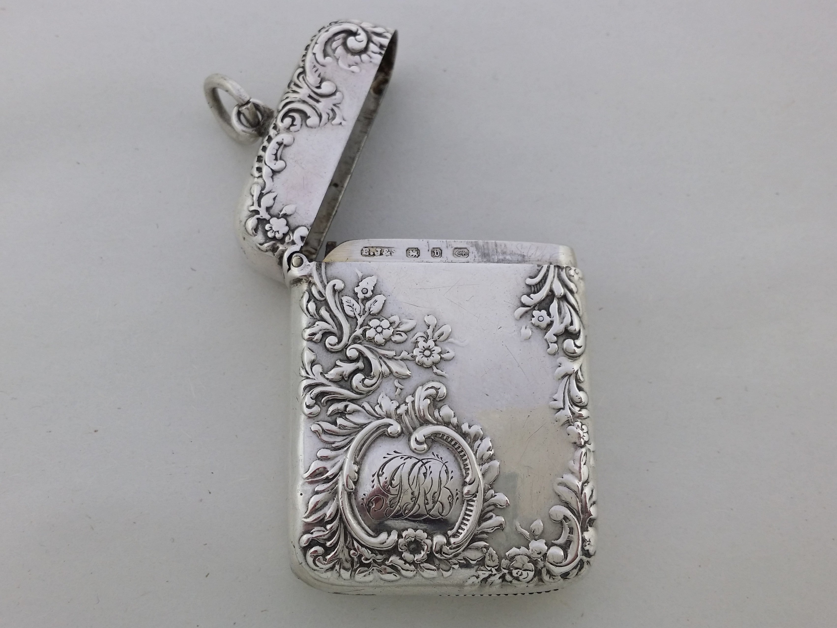Victorian 1895 Sterling Silver Floral & Foliate Vesta Case, Birmingham