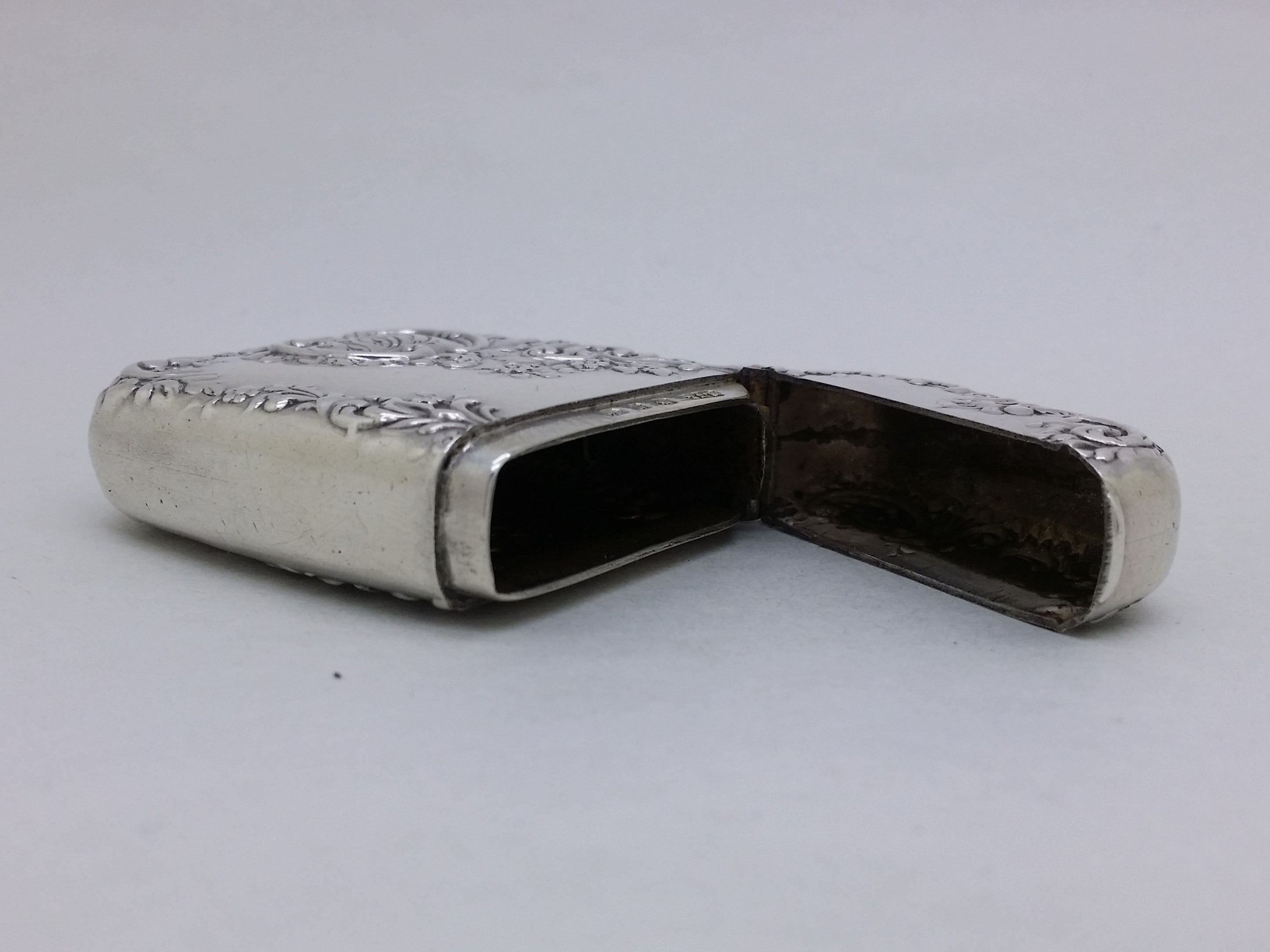 Victorian 1895 Sterling Silver Floral & Foliate Vesta Case, Birmingham