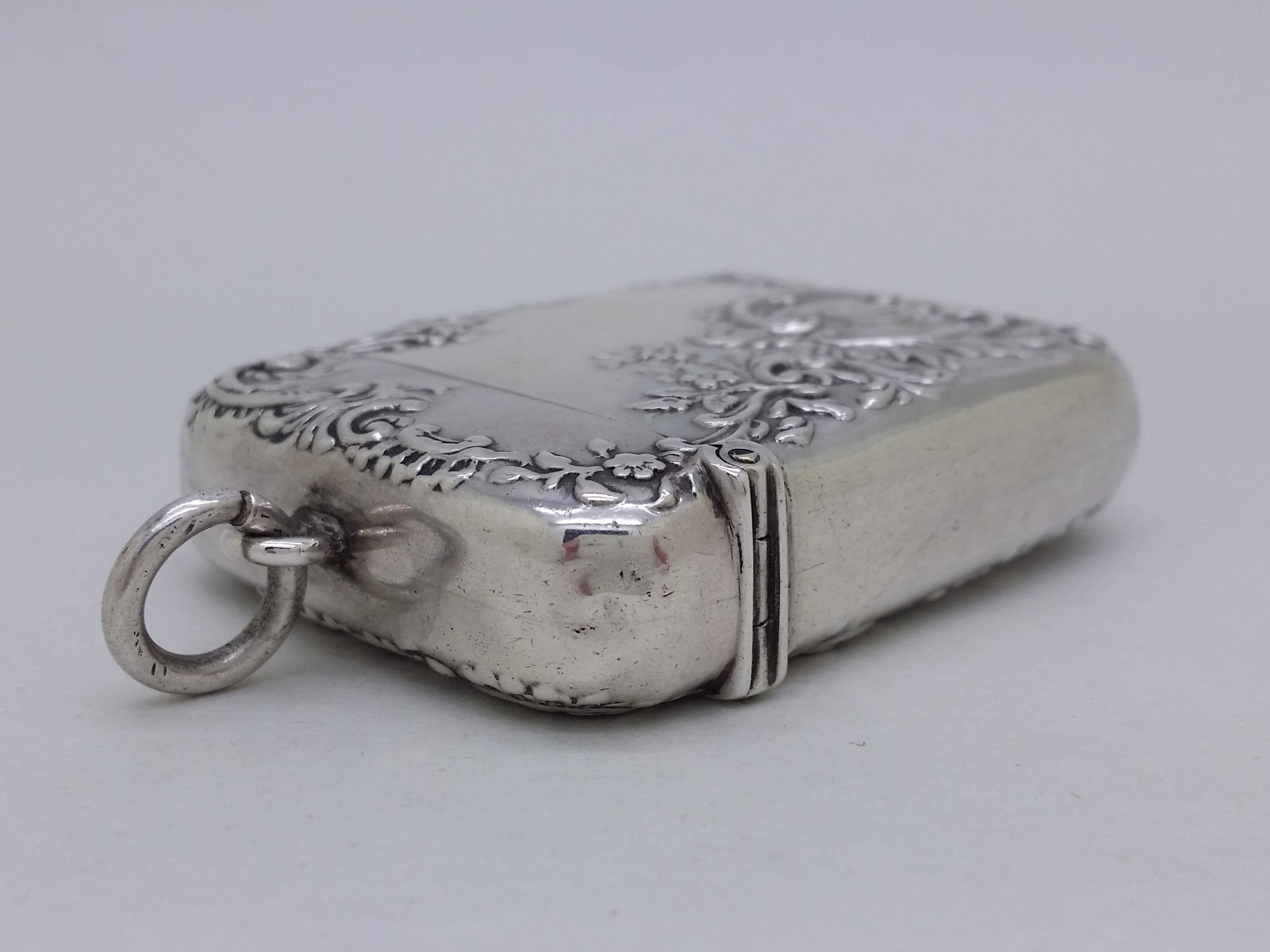 Victorian 1895 Sterling Silver Floral & Foliate Vesta Case, Birmingham