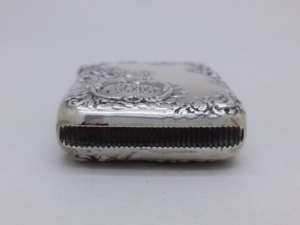 Victorian 1895 Sterling Silver Floral & Foliate Vesta Case, Birmingham