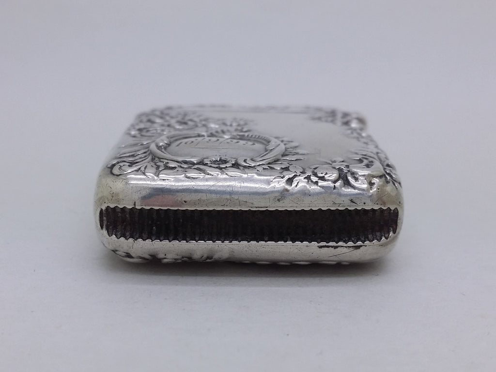 Victorian 1895 Sterling Silver Floral & Foliate Vesta Case, Birmingham