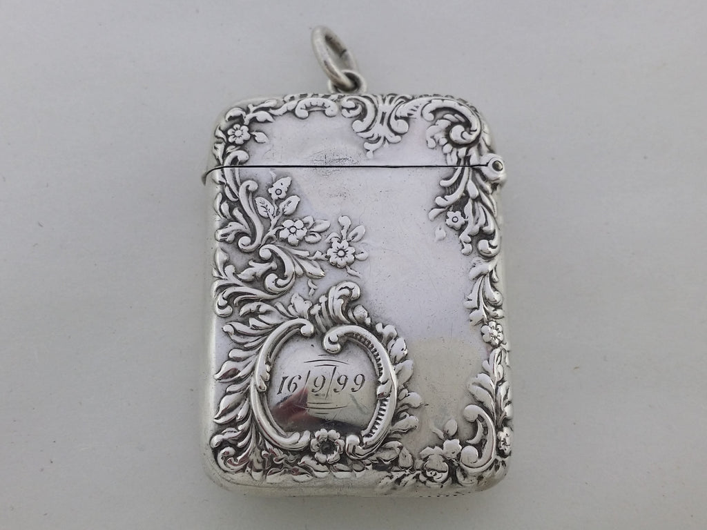 Victorian 1895 Sterling Silver Floral & Foliate Vesta Case, Birmingham