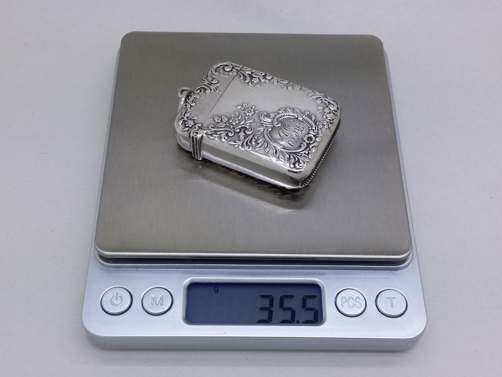 Victorian 1895 Sterling Silver Floral & Foliate Vesta Case, Birmingham