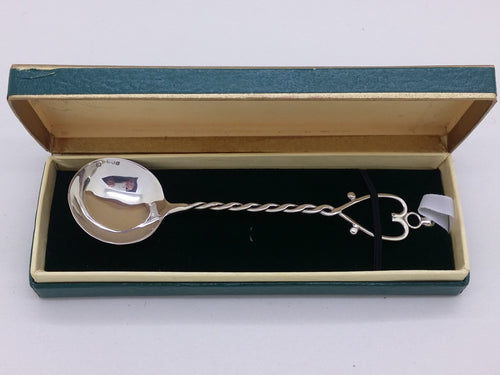 Elizabeth II 1987 cased sterling silver souvenir loving spoon, Edinburgh by the Isle of Mull Silver Co.