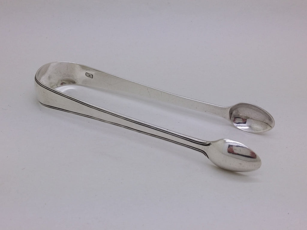George III c.1790 sterling silver thread edged sugar tongs, London by William Sumner I