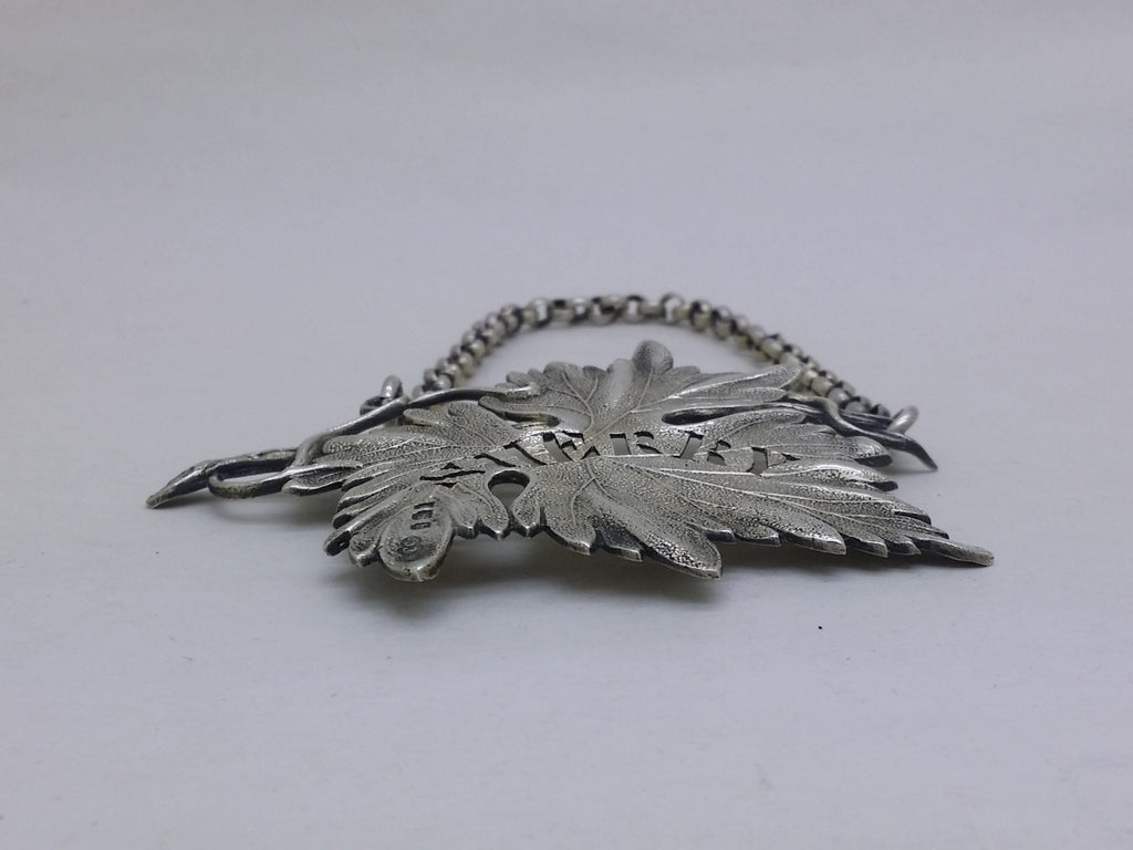 George V 1931 Sterling Silver Vine Leaf Sherry Decanter Wine Label, London
