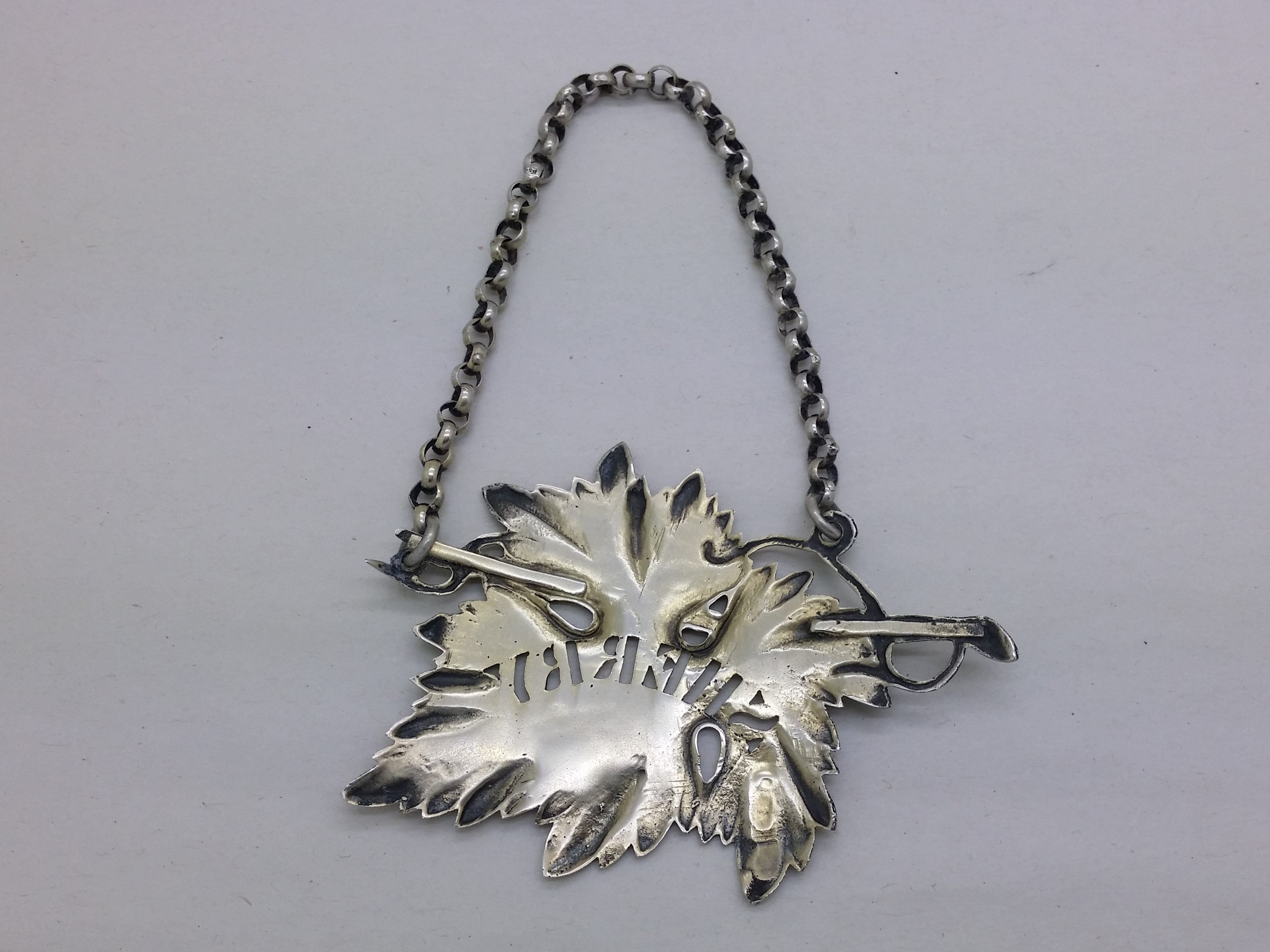 George V 1931 Sterling Silver Vine Leaf Sherry Decanter Wine Label, London
