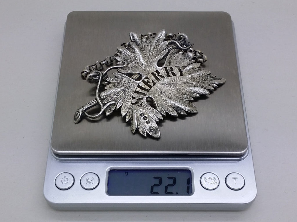 George V 1931 Sterling Silver Vine Leaf Sherry Decanter Wine Label, London