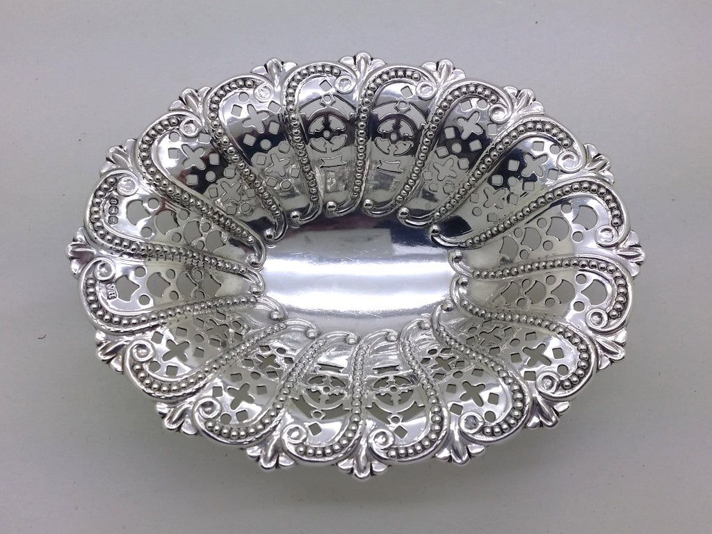 Victorian 1894 Sterling Silver Pierced Pedestal Bonbon Dish, Sheffield