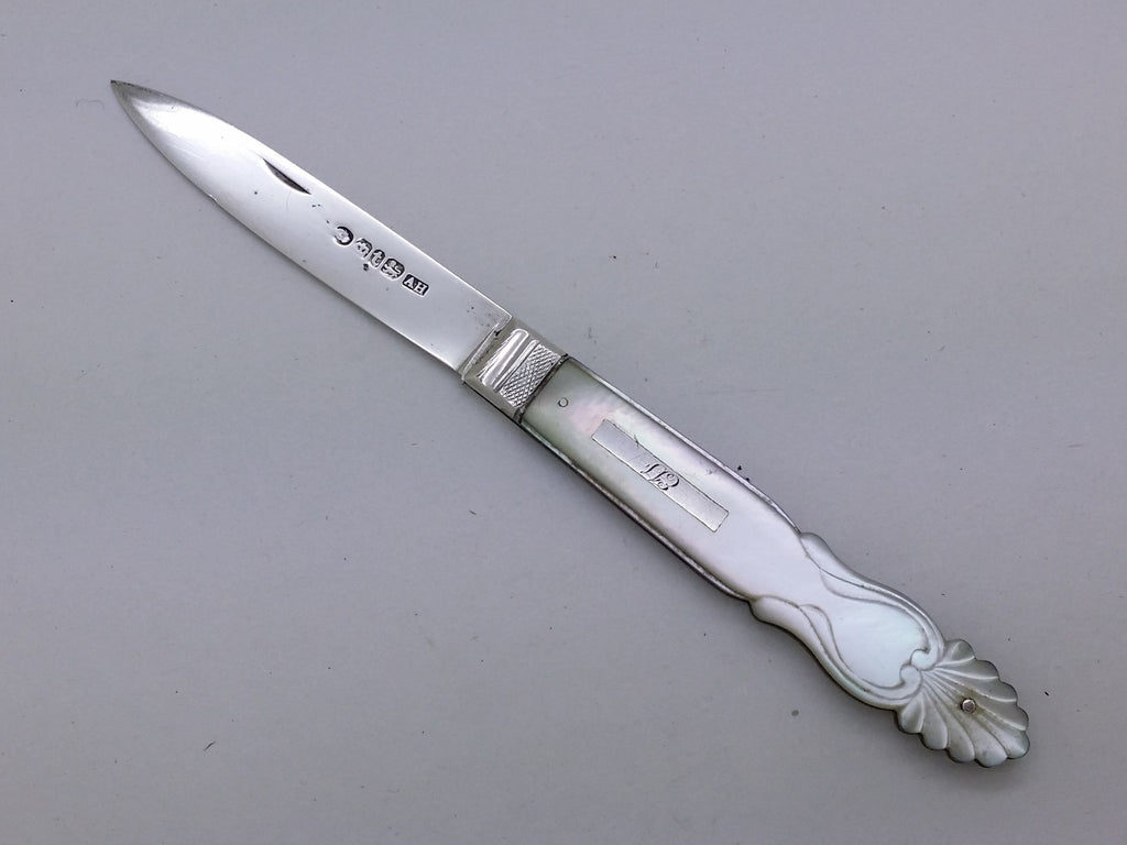 Early Victorian 1839 Sterling Silver & Mother of Pearl Fruit Knife, Sheffield