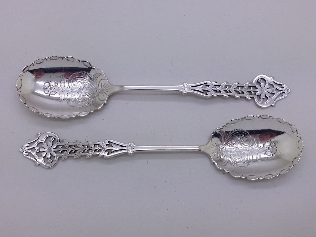 Edwardian 1903 Cased Pair of Sterling Silver Sunflower Jam Spoons, Sheffield