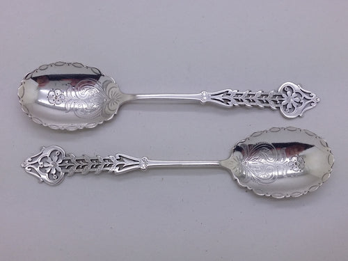 Edwardian 1903 Cased Pair of Sterling Silver Sunflower Jam Spoons, Sheffield