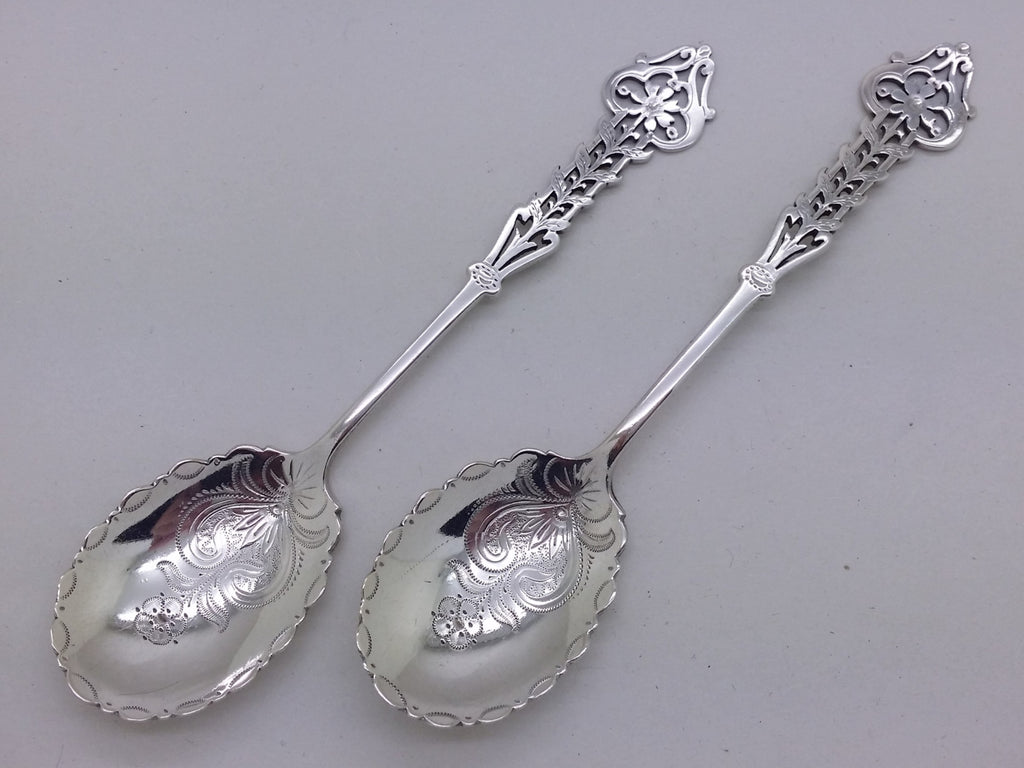 Edwardian 1903 Cased Pair of Sterling Silver Sunflower Jam Spoons, Sheffield