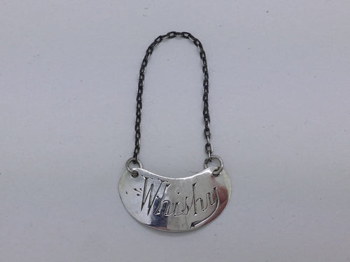 Edwardian 1908 Sterling Silver Whisky Noggin Decanter Wine Label, London by Hukin & Heath.