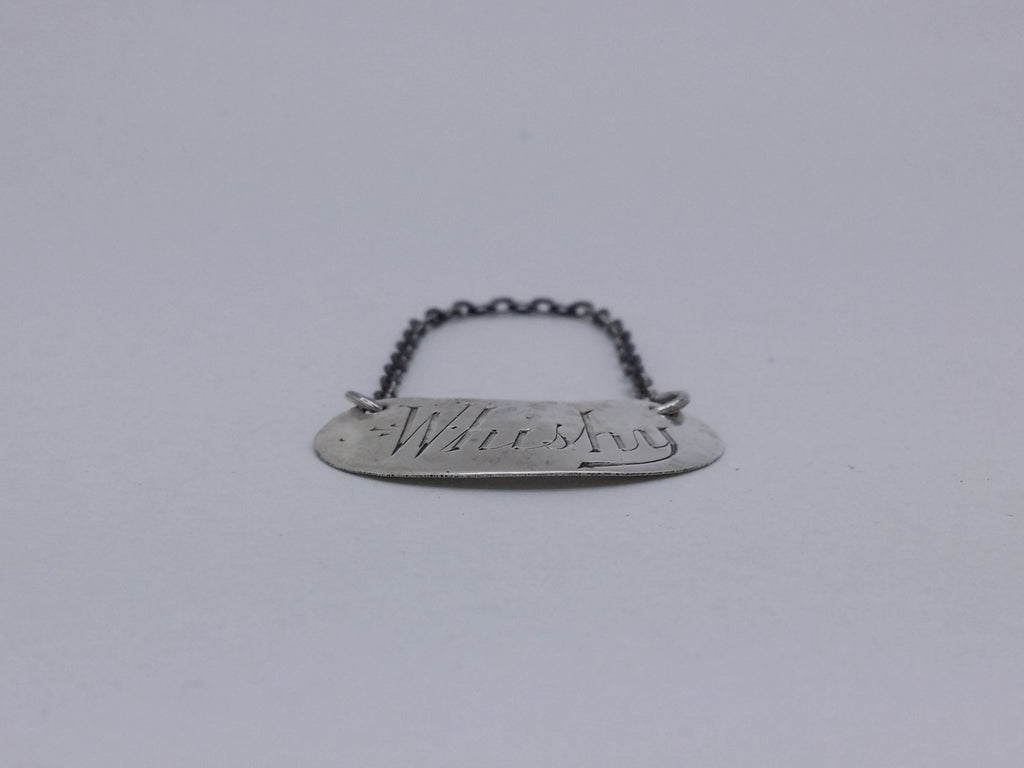 Edwardian 1908 Sterling Silver Whisky Noggin Decanter Wine Label, London