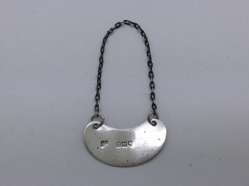 Edwardian 1908 Sterling Silver Whisky Noggin Decanter Wine Label, London