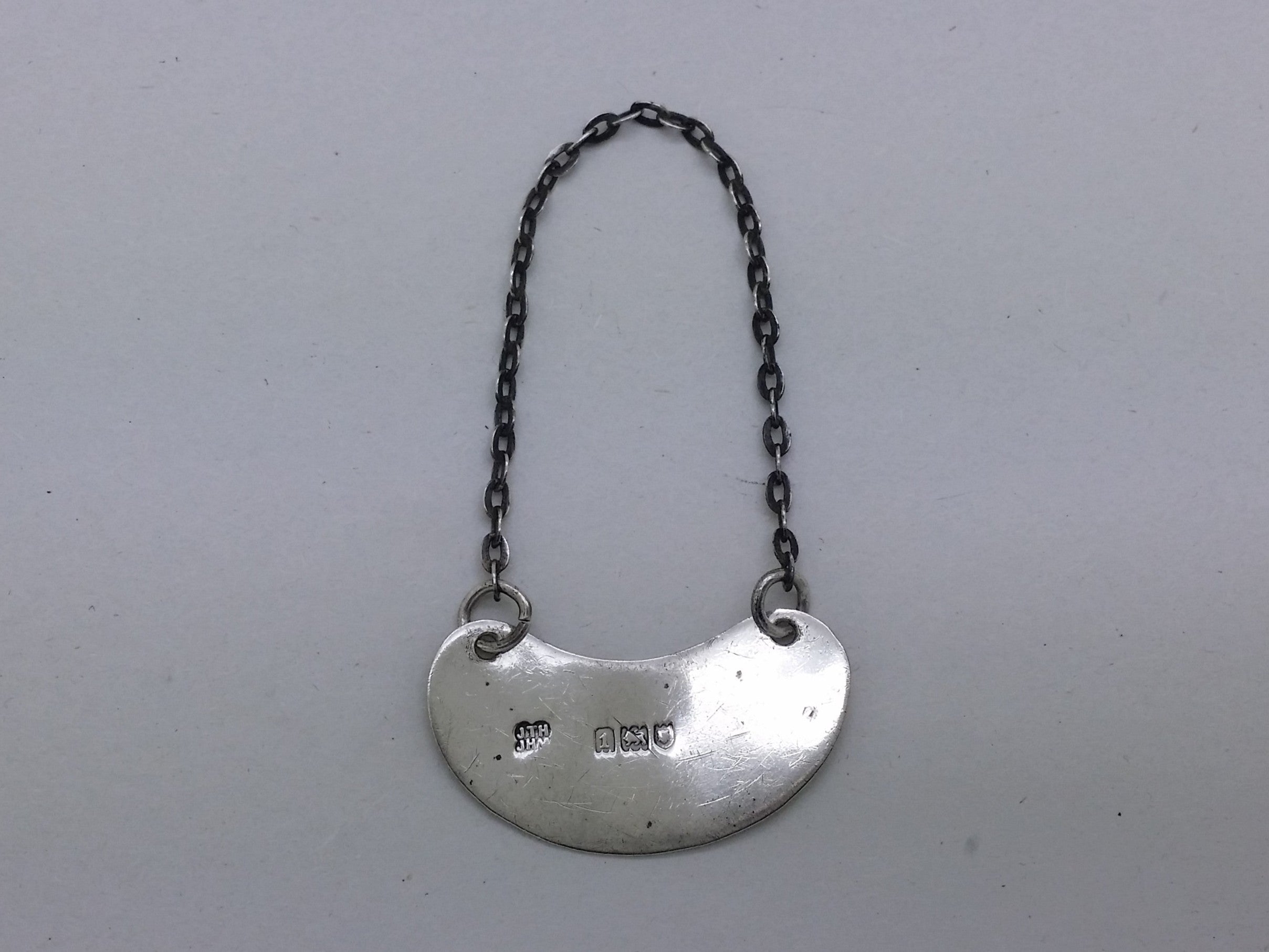 Edwardian 1908 Sterling Silver Whisky Noggin Decanter Wine Label, London