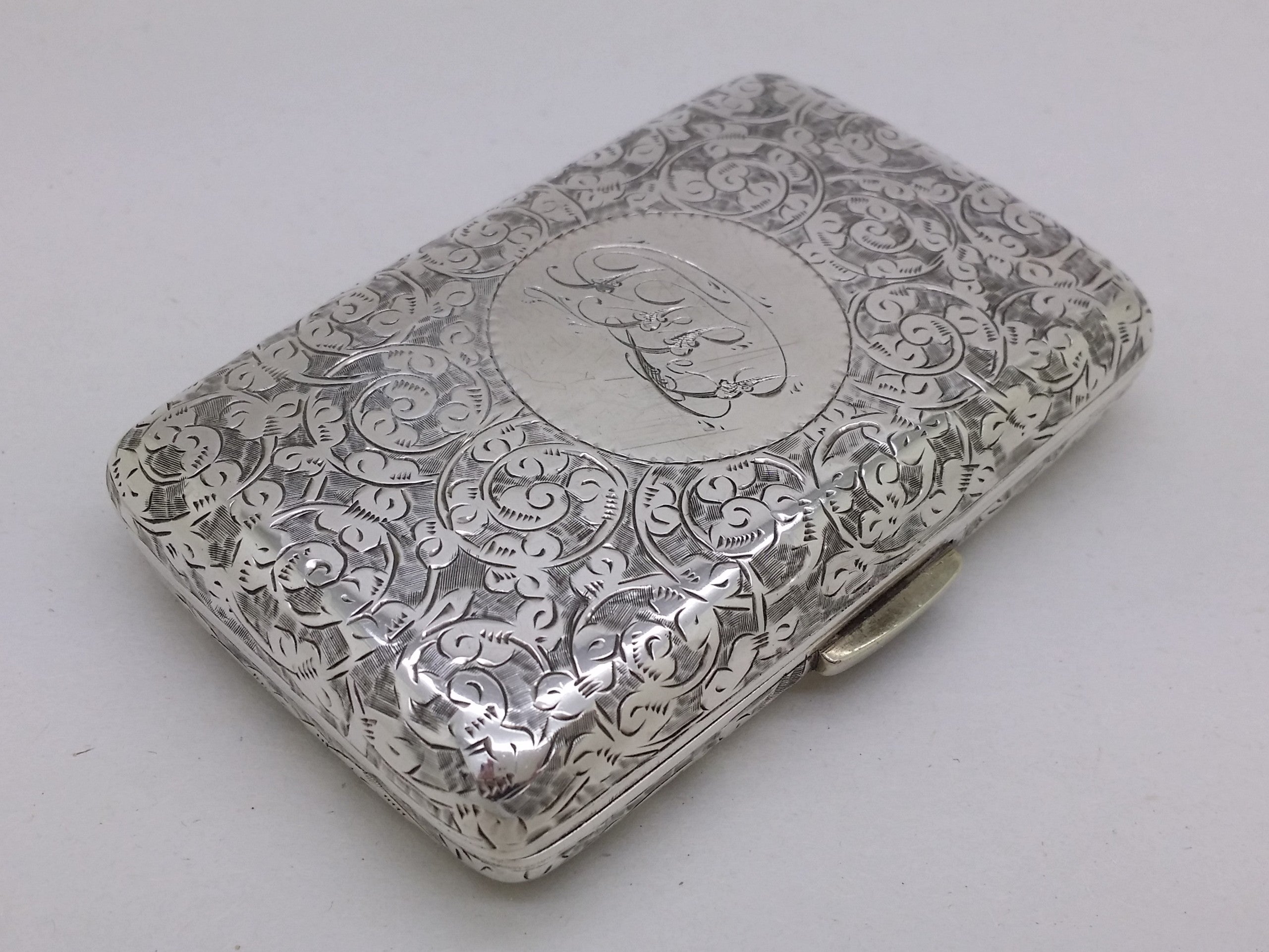 Victorian 1897 Sterling Silver Acanthus Scrolled Cigarette Case, Birmingham by Cornelius Saunders & Francis Shepherd