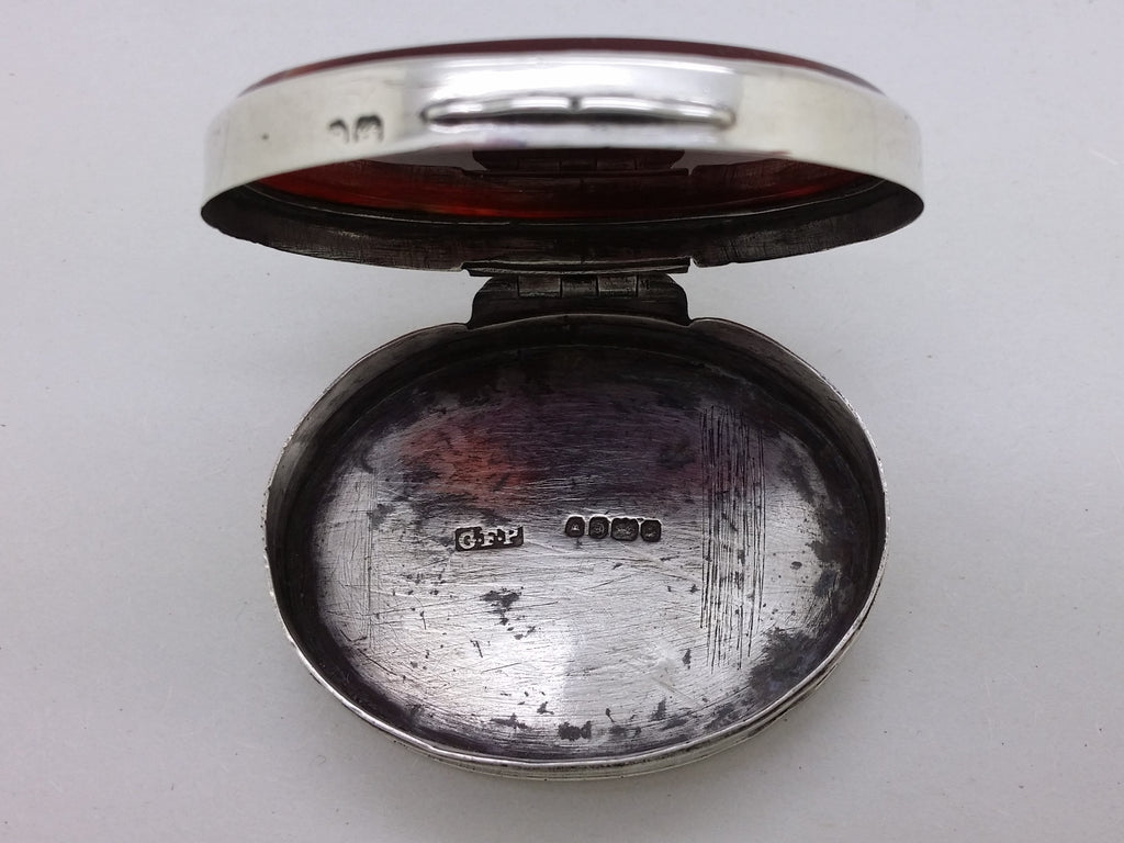 Early Victorian 1840 Sterling Silver & Agate Oval Snuff Box, London