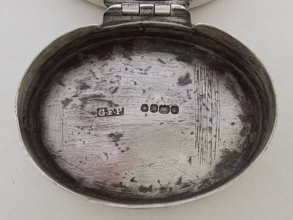 Early Victorian 1840 Sterling Silver & Agate Oval Snuff Box, London