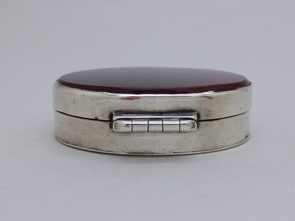 Early Victorian 1840 Sterling Silver & Agate Oval Snuff Box, London