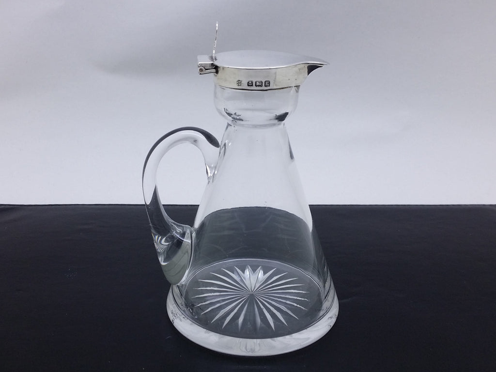 Edwardian 1906 sterling silver & glass whisky noggin decanter, Birmingham by Hukin & Heath