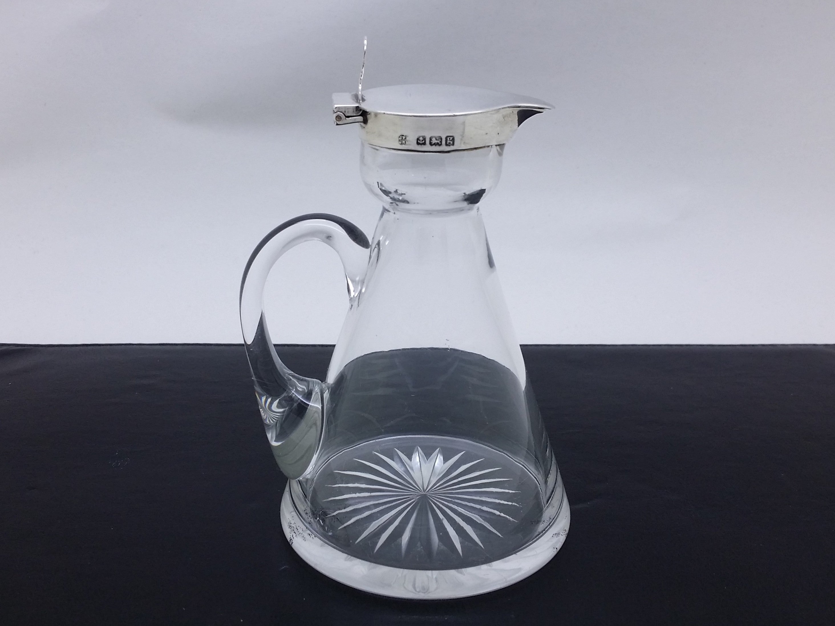 Edwardian 1906 sterling silver & glass whisky noggin decanter, Birmingham by Hukin & Heath