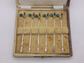 George V 1927 set of 6 sterling silver enamel cockerel cocktail sticks, Birmingham by Adolph Scott