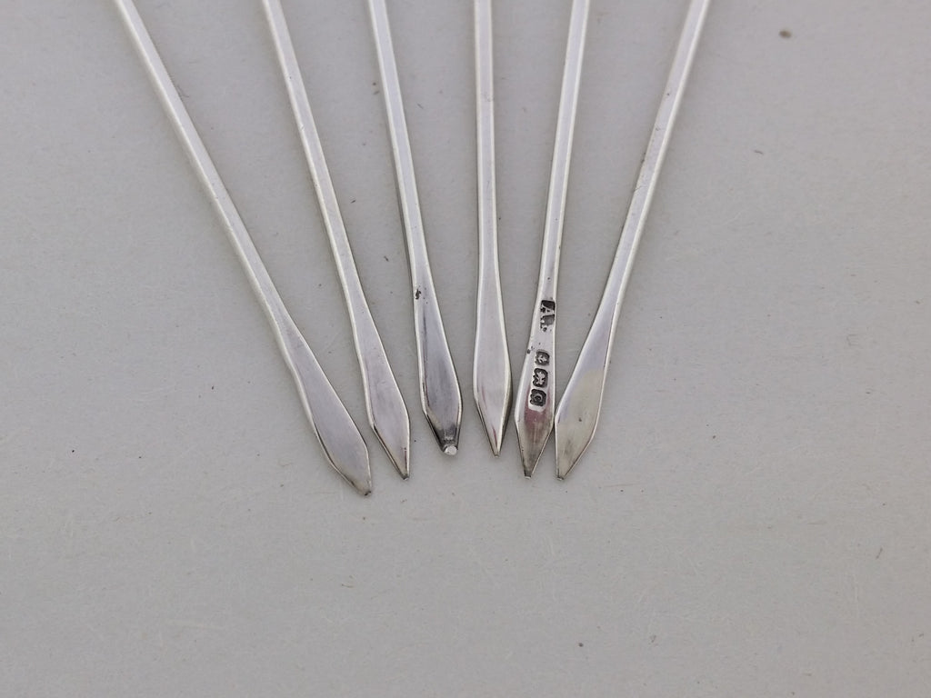 George V 1927 Set of 6 Sterling Silver Enamel Cockerel Cocktail Sticks, Birmingham