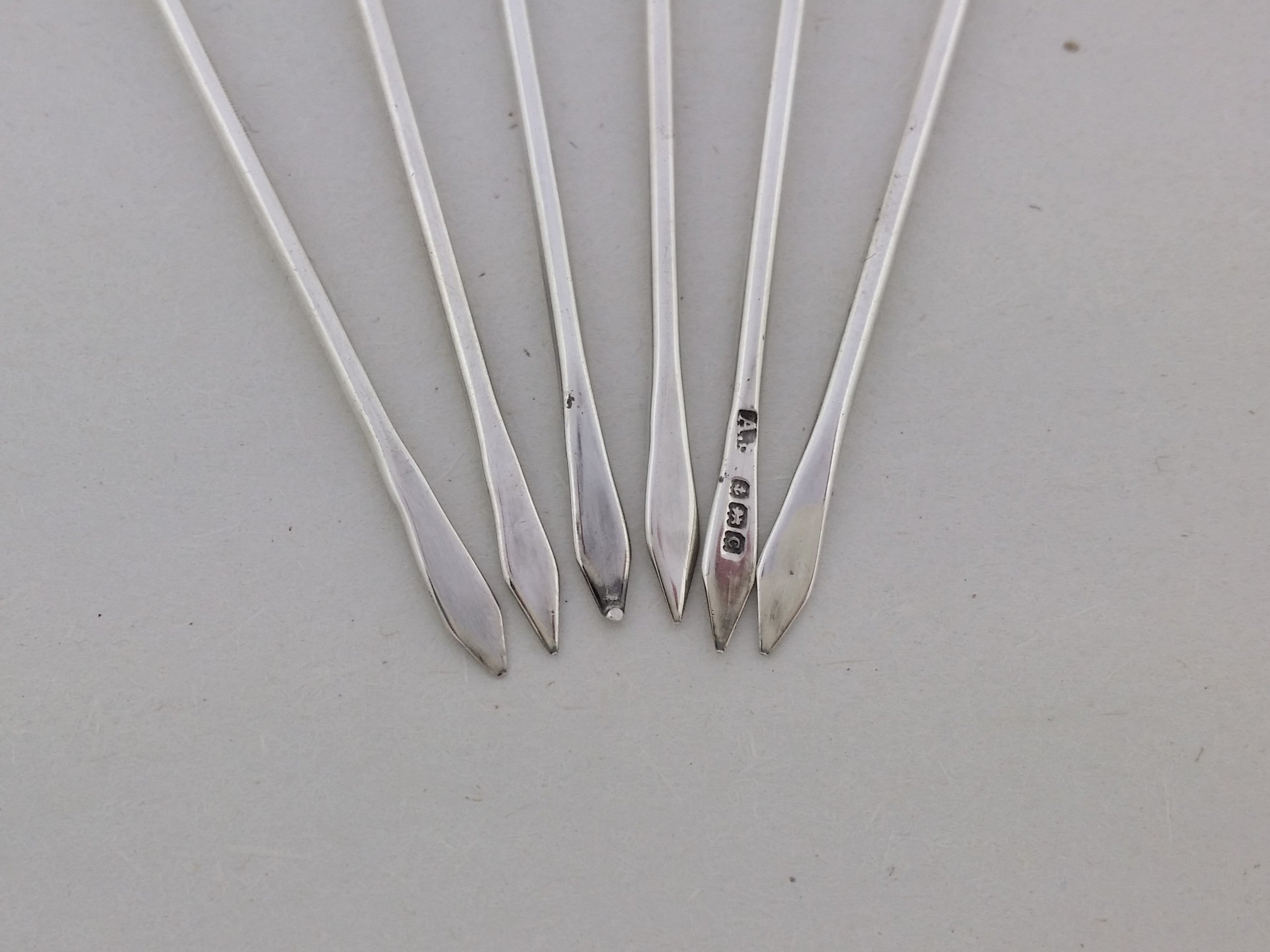 George V 1927 Set of 6 Sterling Silver Enamel Cockerel Cocktail Sticks, Birmingham