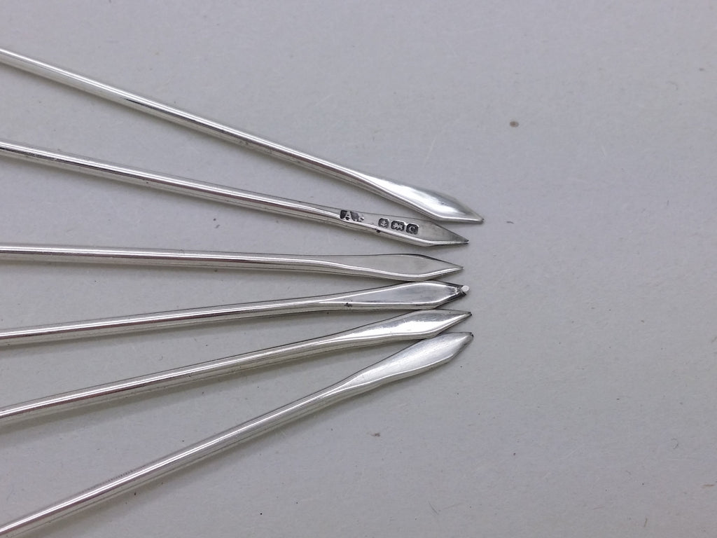 George V 1927 Set of 6 Sterling Silver Enamel Cockerel Cocktail Sticks, Birmingham