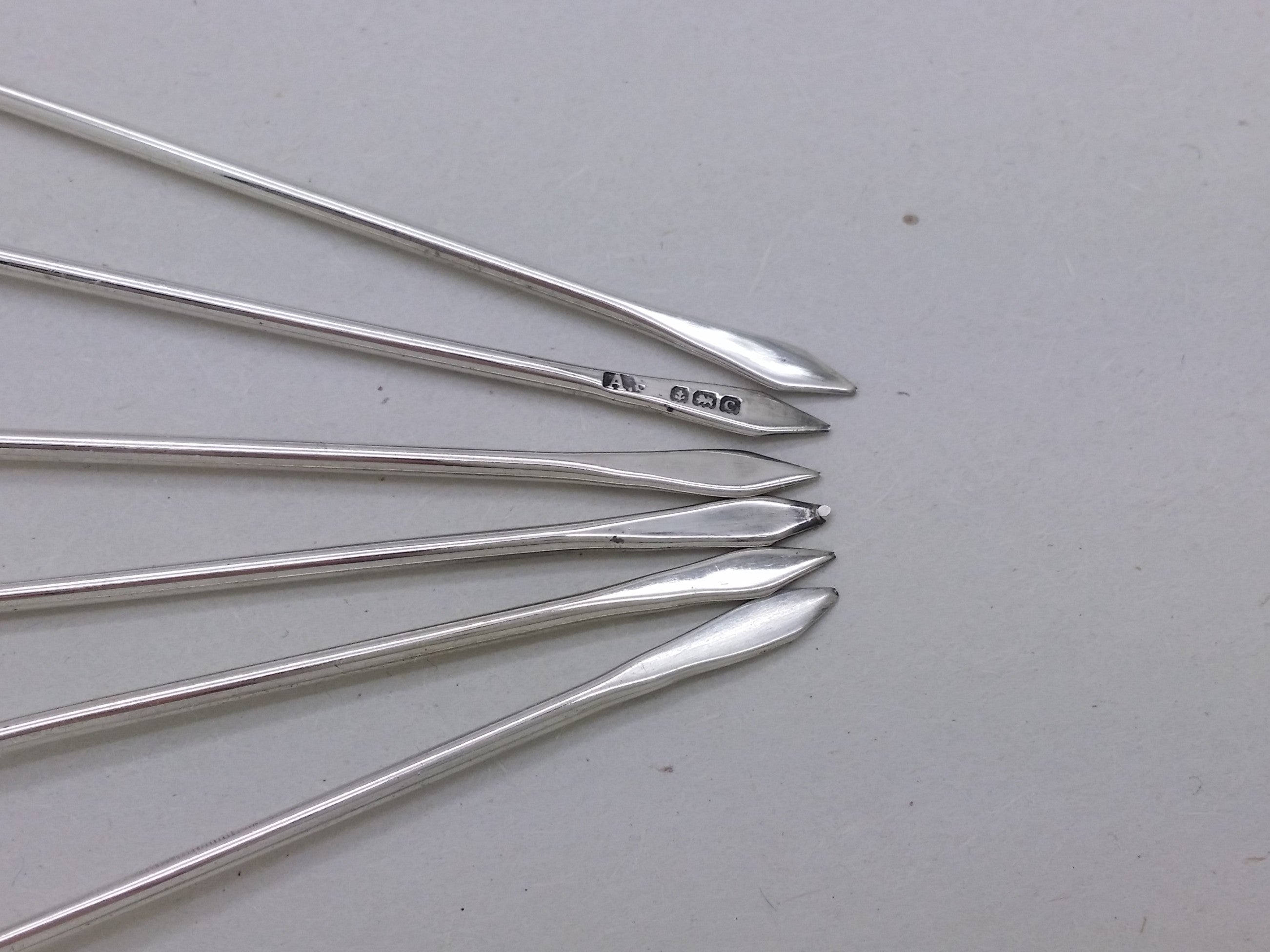 George V 1927 Set of 6 Sterling Silver Enamel Cockerel Cocktail Sticks, Birmingham