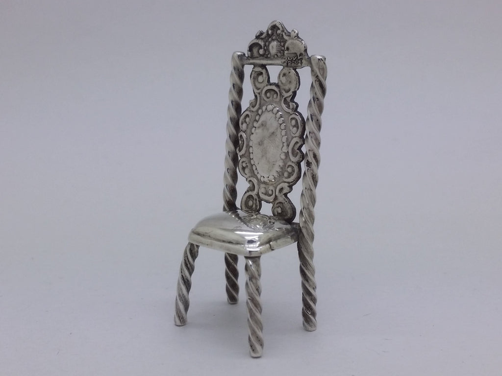 Dutch 19th century continental silver miniature chair, Amsterdam.