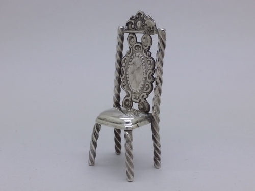 Dutch 19th century continental silver miniature chair, Amsterdam.