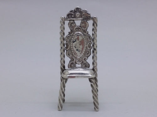 Dutch 19th Century Continental Silver Miniature Chair, Amsterdam