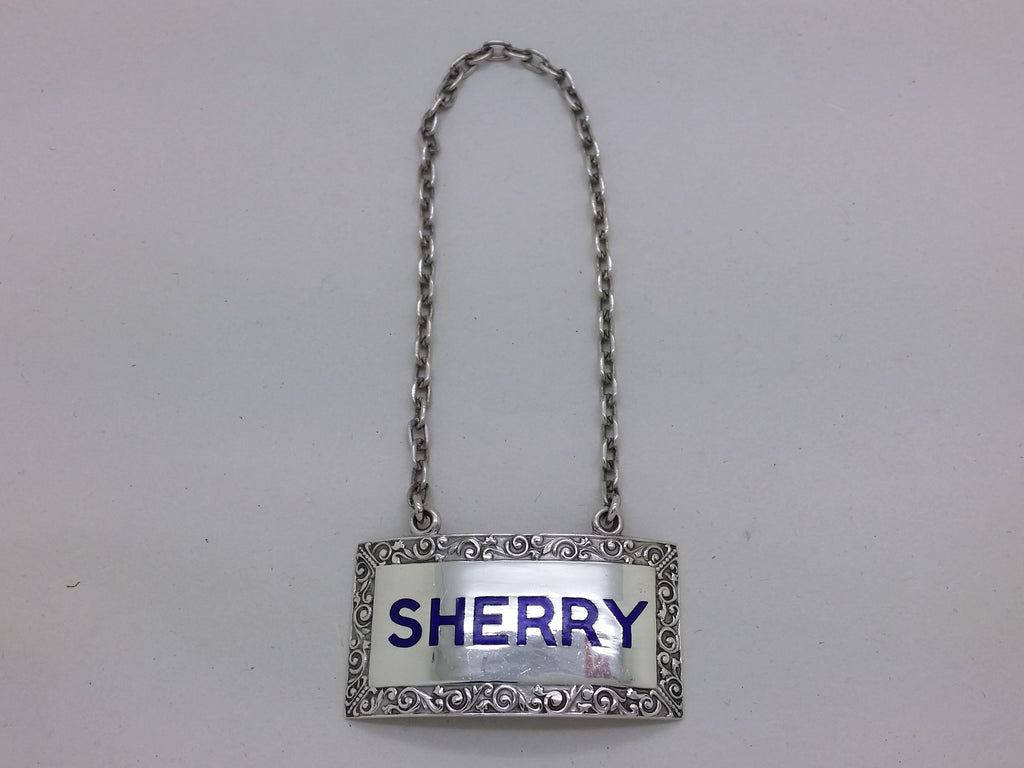 Elizabeth II 1972 sterling silver sherry decanter wine label, Birmingham by Turner & Simpson